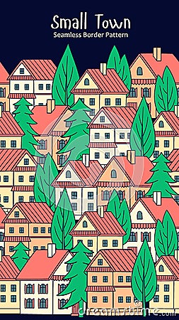 City Street Scene with colorful houses. Seamless vector pattern. Stock Photo